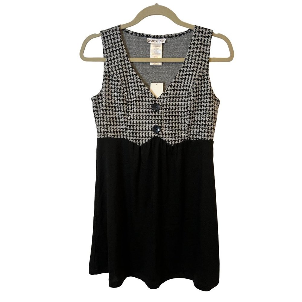Rocker Girl Tunic Dress Juniors Medium Houndstooth Sleeveless Black Black Academ